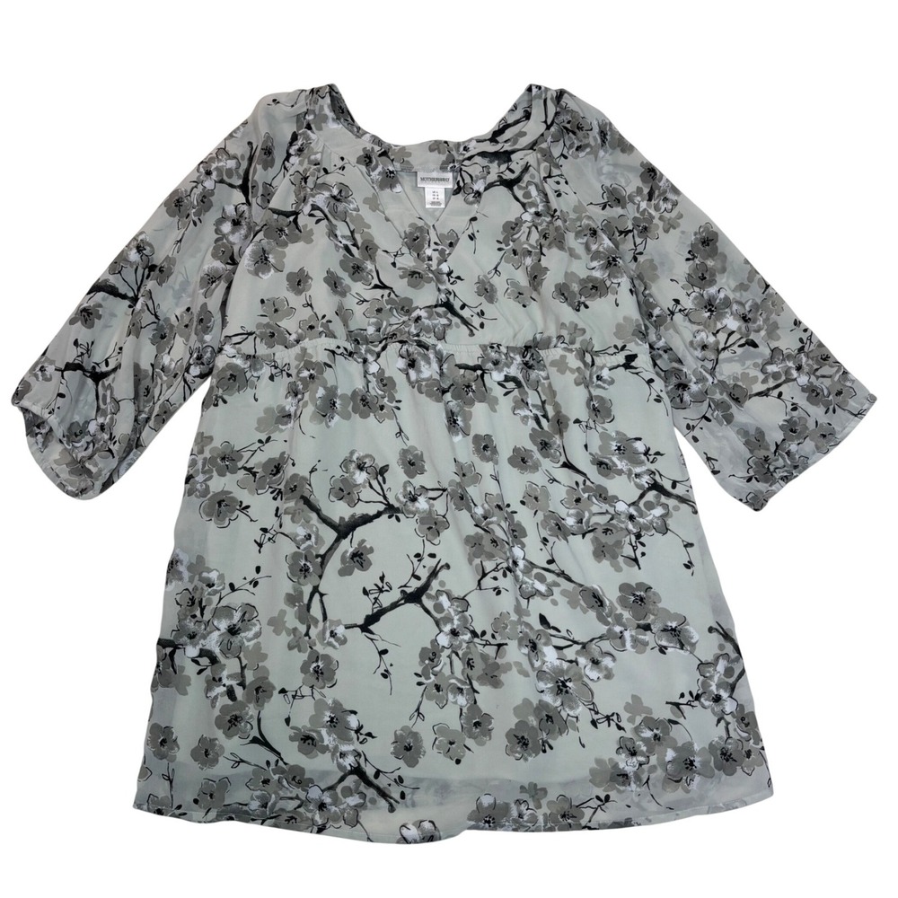 Motherhood Maternity Floral Flowy Cottage Core Tunic Top Sage Green Grey Large